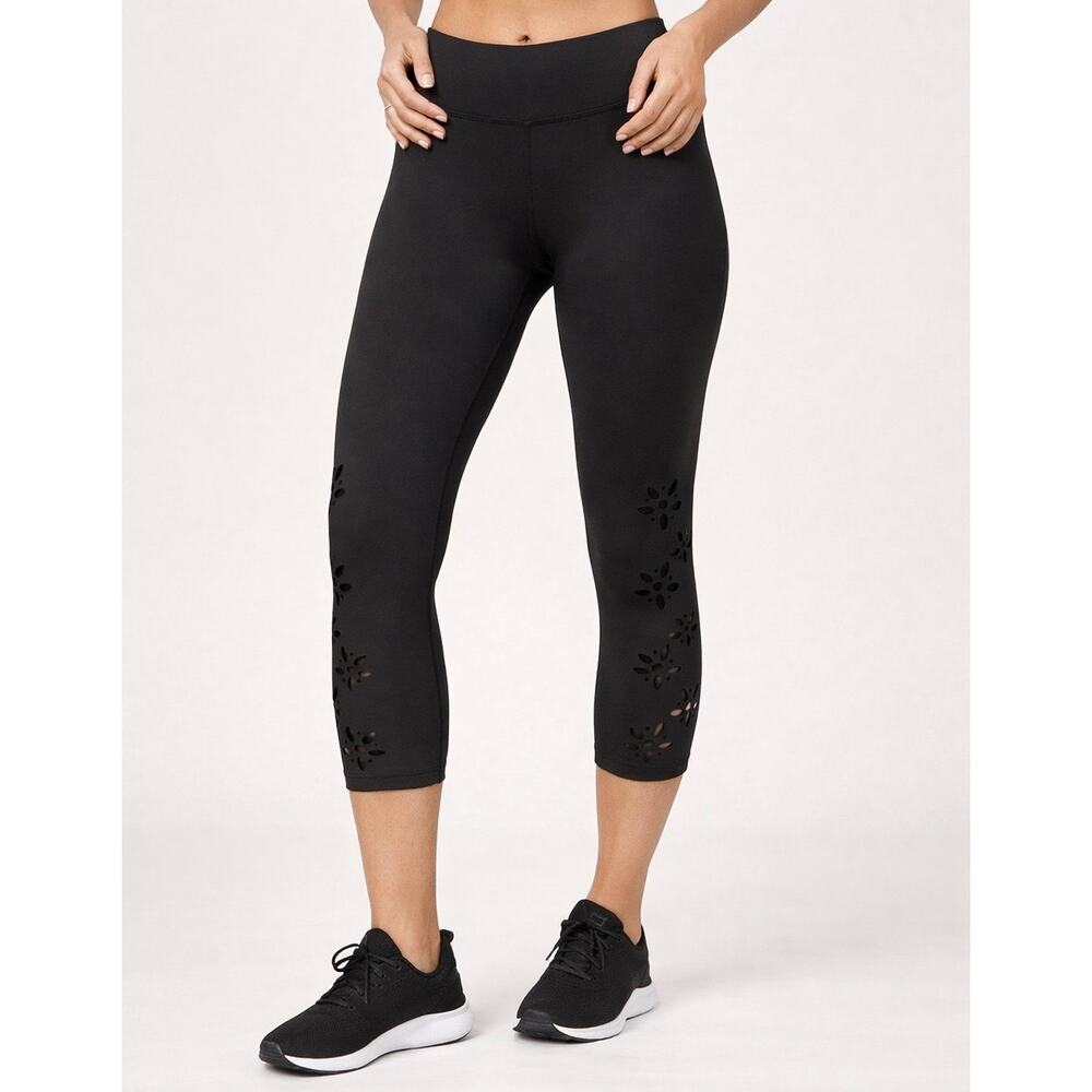 BSP Laser Cut Cropped Leggings Black XL NWT High Rise Athleisure